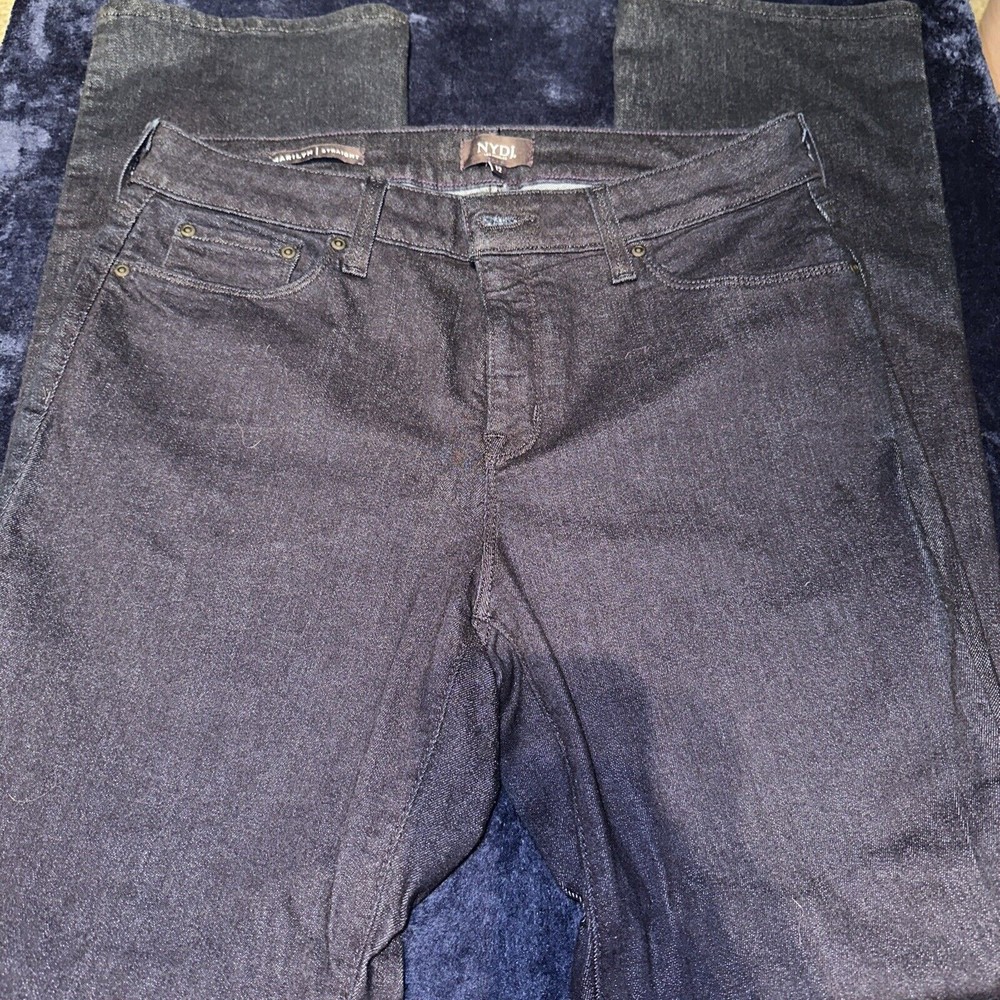 NYDJ Marilyn Straight Leg Jeans Women's 12 Dark Wash Blue Stretch Denim Pants
